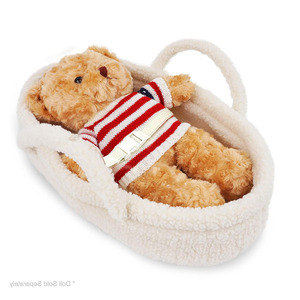 7196 Universal blanco esponjoso de piel sintética de cordero oso de peluche muñeca Moisés cesta con mango portátil portador grande lindo Moisés para muñecas - Product Image 3