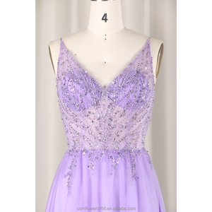优雅的丁香紫色a线意大利面条带透视薄纱婚礼派对礼服现代伴娘舞会礼服高品质 - Product Image 4