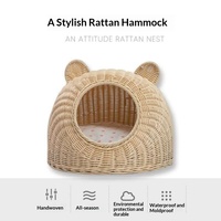 Geflochtenes Rattan & PP Katzen- und Hundebett - Einfarbiges Muster Individuelles Logo Handgefertigt Maschinenwaschbar Ganzjährig Nutzbar