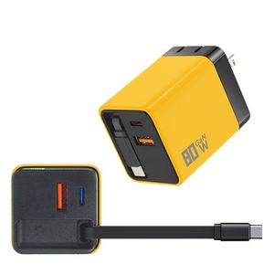 80W PC <b>Fireproof</b> <b>Material</b> Gallium Nitride A+2C Port Full Protocol Fast Charge Travel Charger Expansion Line for Mobile Phone - Product Image 1