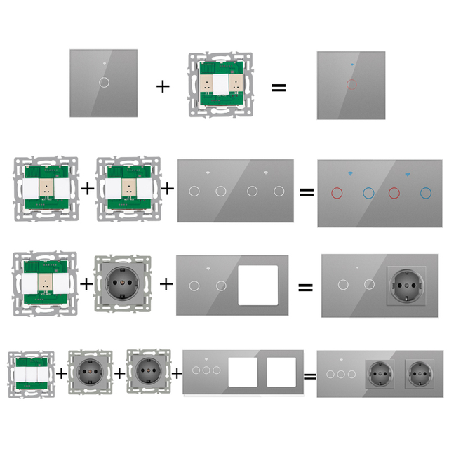 Wall Module DIY European Standard Grey Glass Panel Power Socket Intelligent Graffiti Wifi Switch Function