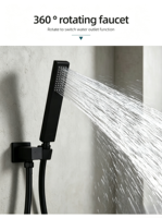 Ensemble de douche encastré noir carré en laiton avec mitigeur, pommeau de douche pluie et douchette à main pour salle de bain commerciale