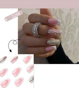 12 Uñas Postizas Acrílicas de Estilo Francés Romántico, Certificación CE, Forma Almendrada, Cobertura Media, Personalizables con Pegamento - Product Image 4