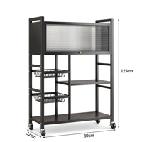 Étagère de rangement pour légumes de cuisine à 3 niveaux et 2 paniers, largeur 80 cm, hauteur 125 cm, chariot de rangement mobile pour légumes de cuisine