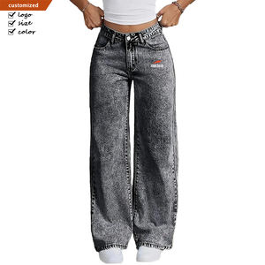 <span class=keywords><strong>Jean</strong></span> large gris en denim respirant et très extensible pour <span class=keywords><strong>femme</strong></span>, <span class=keywords><strong>taille</strong></span> <span class=keywords><strong>haute</strong></span>, grande <span class=keywords><strong>taille</strong></span>, motif uni, décontracté, lavable - Product Image 1