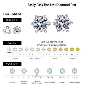 Boucles d'oreilles magnétiques élégantes à 6 griffes en argent sterling 925 avec moissanite 1 carat, adaptées aux personnes sans oreilles percées - Product Image 4