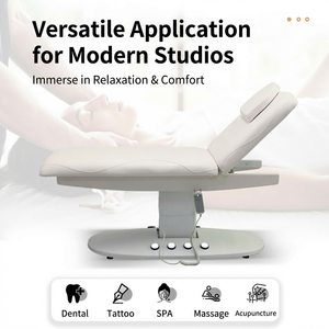 Luxury Golden Base Electric Beauty Bed Leather Massage Bed Salon Facial Eyelash Lash Bed With Lights - Product Image 3