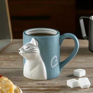 Mug à café en céramique écologique en forme de chat de dessin animé créatif en 3D, grande poignée, capacité de 310 ml, passe au lave-vaisselle et au micro-ondes, pour les entreprises - Product Image 4