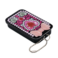 Boîte en métal coulissante avec nœud scintillant et chaîne - Étui rectangulaire portable de poche pour bijoux et bonbons