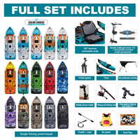 Ensemble combiné de pêche à pédale Kayak avec moteur hors-bord électrique + auvent de protection solaire + flotteur de kayak et canne à pêche gratuite + support de canne * 2