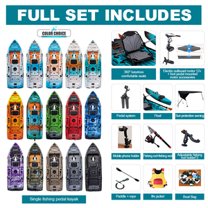 Ensemble combiné de pêche à pédale Kayak avec <span class=keywords><strong>moteur</strong></span> <span class=keywords><strong>hors</strong></span>-<span class=keywords><strong>bord</strong></span> électrique + auvent de protection solaire + flotteur de kayak et canne à pêche gratuite + support de canne * 2 - Product Image 2