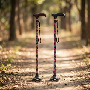 Aluminum Alloy Floral Design <b>Cane</b> Height Adjustable Telescopic 360 Degree Four Legged Walking Stick For Elderly - Product Image 4