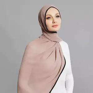 Women Bubble Chiffon Black Shinny Edge Hijabs Plain Chiffon Shawls Islamic/Muslim Hijab Wraps Scarf