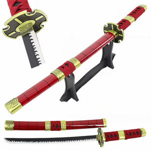 Katana <span class=keywords><strong>Sandai</strong></span> <span class=keywords><strong>Kitetsu</strong></span> Roronoa Zoro non affûté de 17,72 pouces avec poignée rouge, accessoire de cosplay pour les fans d'anime - Product Image 1