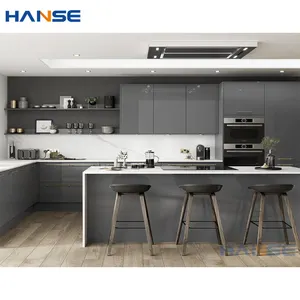 Preço barato cozinha modular armários conjunto projeta mobiliário moderno flat pack cinza laca handleless madeira armário de cozinha