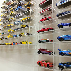 Vitrine acrylique à l'échelle 1/64 pour voitures <span class=keywords><strong>Hot</strong></span> <span class=keywords><strong>Wheels</strong></span> et Matchbox, boîte de rangement de jouets de voiture moulée sous pression à montage mural - Product Image 2