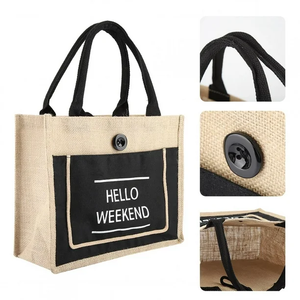 Sacs fourre-tout personnalisés en jute noir pour femmes avec poignée, pour broderie, artisanat DIY, impression et décoration - Product Image 2