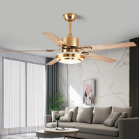 Ventilateurs de plafond dorés de 52 pouces avec lumières et télécommande pour chambre à coucher Ventilateur de plafond moderne avec moteur BLDC réversible 3CCT à intensité variable