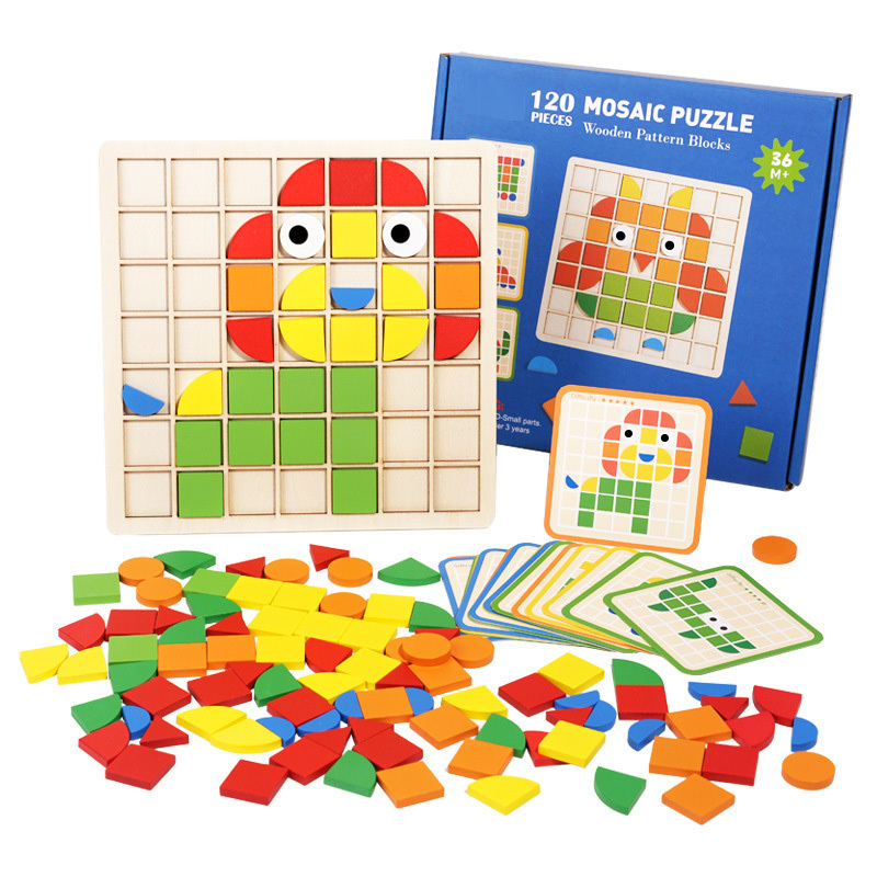 COMMIKI Wooden 120pcs Puzzle Board Mosaic