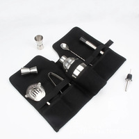 Sac de rangement portable en cuir et toile pour outils de bar, ensemble de shaker à cocktails, kit de barman en acier inoxydable, cadeau pour les amateurs de whisky et de vin, fête