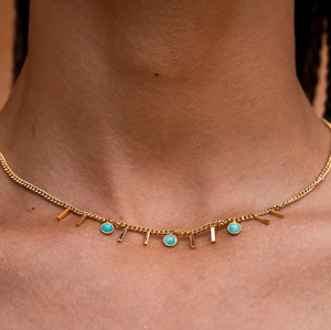 18K Gold Plated Choker with Small Gemstones Stainless Steel Turquoise Pendent <strong>Boho</strong> <strong>Necklaces</strong> for Women - Product Image 2