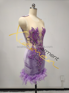 MF Robe Veet à strass scintillant avec plumes sans manches en maille transparente robes de soirée club courtes pour femmes - Product Image 4