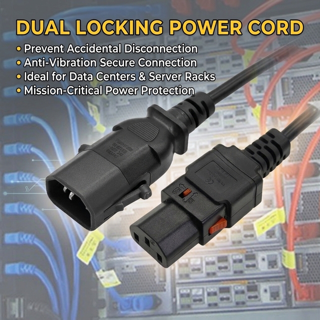 CE UL Certificate Locking IEC C13 to C14 Secure Retention Power Connection Extension Cord for Data Center PDU Server