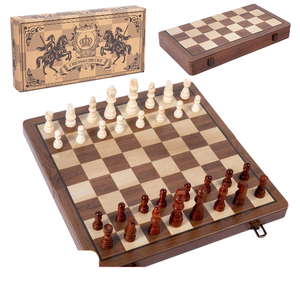 Jeu d'échecs magnétique en bois de noyer double face de haute qualité, noir, pliable, deux-en-un, écologique, unisexe, approuvé CPC CE - Product Image 1