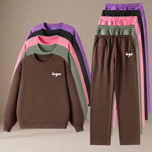 Fall Winter Print Casual Fleece Hooded Sweatsuit Men Women Straight Wide Leg Jogging Set Wholesale Logo Custom Stretchable - Product Image 3