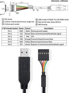 UART — câble adaptateur série FTDI USB vers TTL 5V, 6 broches, 0.1 pouces, connecteur UART IC FT232RL, puce winws 10 8 7, Linux MAC - Product Image 4