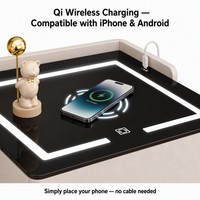Table de chevet intelligente avec chargeur sans fil, lumière LED, haut-parleur Bluetooth, USB, 2 tiroirs, mobilier de chambre moderne, OEM