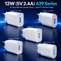 Chargeur mural EU 12W série 629, compact, adaptateur secteur USB 5V 2.4A, chargeur de téléphone universel pour voyage, OEM ODM, vente en gros, usine