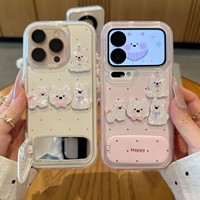 Coque de téléphone antichoc à pois avec support miroir pliable pour iPhone 17 Pro Max 16 15 14 Plus 13 12 11 Pro, motif chiot mignon
