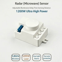 Détecteur de mouvement radar micro-ondes à effet Doppler 5,8 GHz à montage en surface, 360 degrés, avec interrupteur lumineux et paramètres réglables, portée de détection 1-8 m