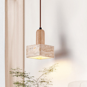 Solid Wood Square Pendant <b>Light</b> Led Warm <b>Light</b> For Hotels Guesthouses Walnut Color Single Head Chandelier - Product Image 1