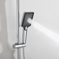 Ensemble de robinetterie de douche thermostatique en laiton chromé carré à poignée unique avec barre coulissante et jet doux effet pluie pour hôtels