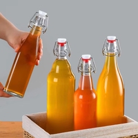 Bouteille en verre transparente à fermeture à pression de 250 ml, 500 ml, 1000 ml, avec bouchon en silicone en acier inoxydable, réutilisable, pour boissons énergisantes