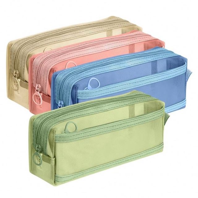 New Style Transparent Net Like Oxford & Plastic Fabric Durable Pencil Case Large Capacity Custom Colors School & Office Use