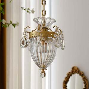 Mini Lustre Vintage Français en Cuivre Sculpté avec Cristaux, Style Américain, Lampe LED pour Salon, Installation Facile, Taille Moyenne - Product Image 2