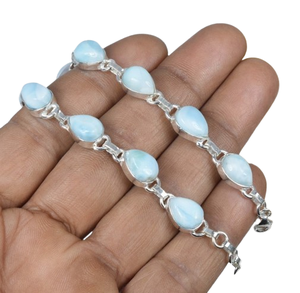 Pulsera de cadena tipo tenis de plata de ley 925 maciza con gema de larimar, chapada en rodio, hecha a mano, para compromiso, boda o fiesta - Product Image 1