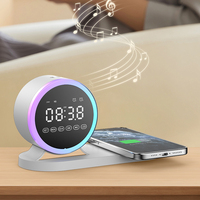 Chargeur sans fil 3-en-1 LED de bureau 5W, station de charge rapide pliable, réveil, haut-parleur Bluetooth sans fil