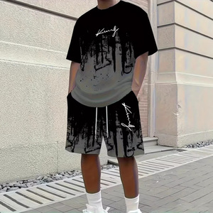 Conjunto de camiseta y pantalones cortos de punto estampado para hombre King, 100% algodón, transpirable, ropa casual con detección de aguja - Product Image 1