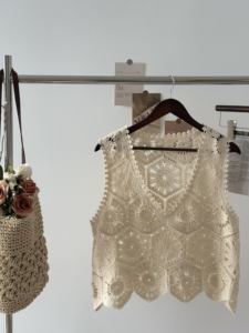 Venta Directa de Fábrica, <span class=keywords><strong>Chaleco</strong></span> de Punto de Encaje Soluble en Agua 100% Acrílico para <span class=keywords><strong>Mujer</strong></span>, Estilo Retro con Bloques de Color y Diseño <span class=keywords><strong>Calado</strong></span> - Product Image 2