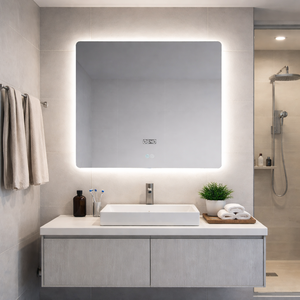 Espejo de Baño LED Inteligente con Antivaho, Panel Térmico, Sensor Táctil, Luz Regulable, Espejo de Vanidad Retroiluminado con Pantalla de Reloj - Product Image 1