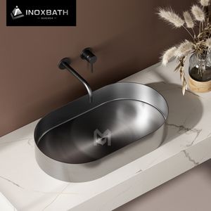 Lavabo de Baño Artístico de Acero Inoxidable 304, Lavabo de Sobremesa con Acabado Cepillado - Product Image 1