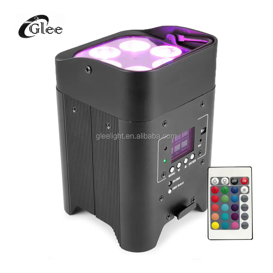 4.5hrs 6x18W RGBWAUV 6in1 LED Battery Powered Wireless DMX Wifly IRC Remote Control uplighter for DJ Wedding Stage