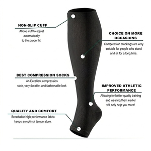 Chaussettes <span class=keywords><strong>de</strong></span> compression noires à bout ouvert, soutien gradué, sans orteils, hauteur genou, pour infirmières, femmes et hommes, vente en gros - Product Image 6