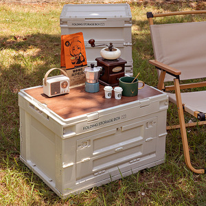 Folding <b>Storage</b> <b>Box</b> With Wooden Lid Extra Large Size Foldable Outdoor Camping Car <b>Storage</b> Rectangle Warm Gray - Product Image 2