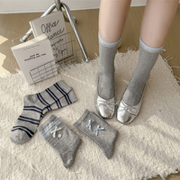 Chaussettes mi-mollet en coton fin absorbant la transpiration pour femme, printemps-automne, avec accessoires nœud simple, style Lolita, pour petites chaussures en cuir, style universitaire