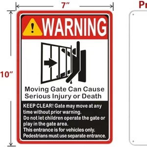 Panneau de porte mobile en aluminium Securun Factory 10*7 pouces avertissement de blessure grave et de mort sécurité de porte et de fenêtre «Keep Clear» - Product Image 1